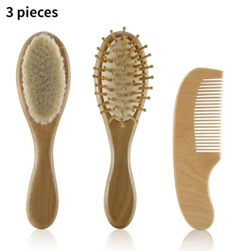 Newborn Baby Wooden Brush Baby Natural Wool Comb Newborn Hair Brush Infant Head Massager Portable Bath Brush Comb for Kids