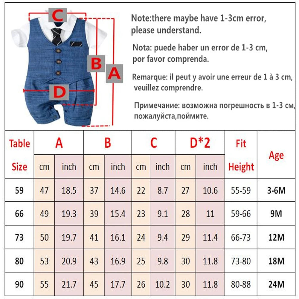 Summer Baby Romper Suit Newborn Boys Formal Clothing Children Hat + Jumpsuit + Shoes + Socks 4 Pieces Outfit Blue Costume