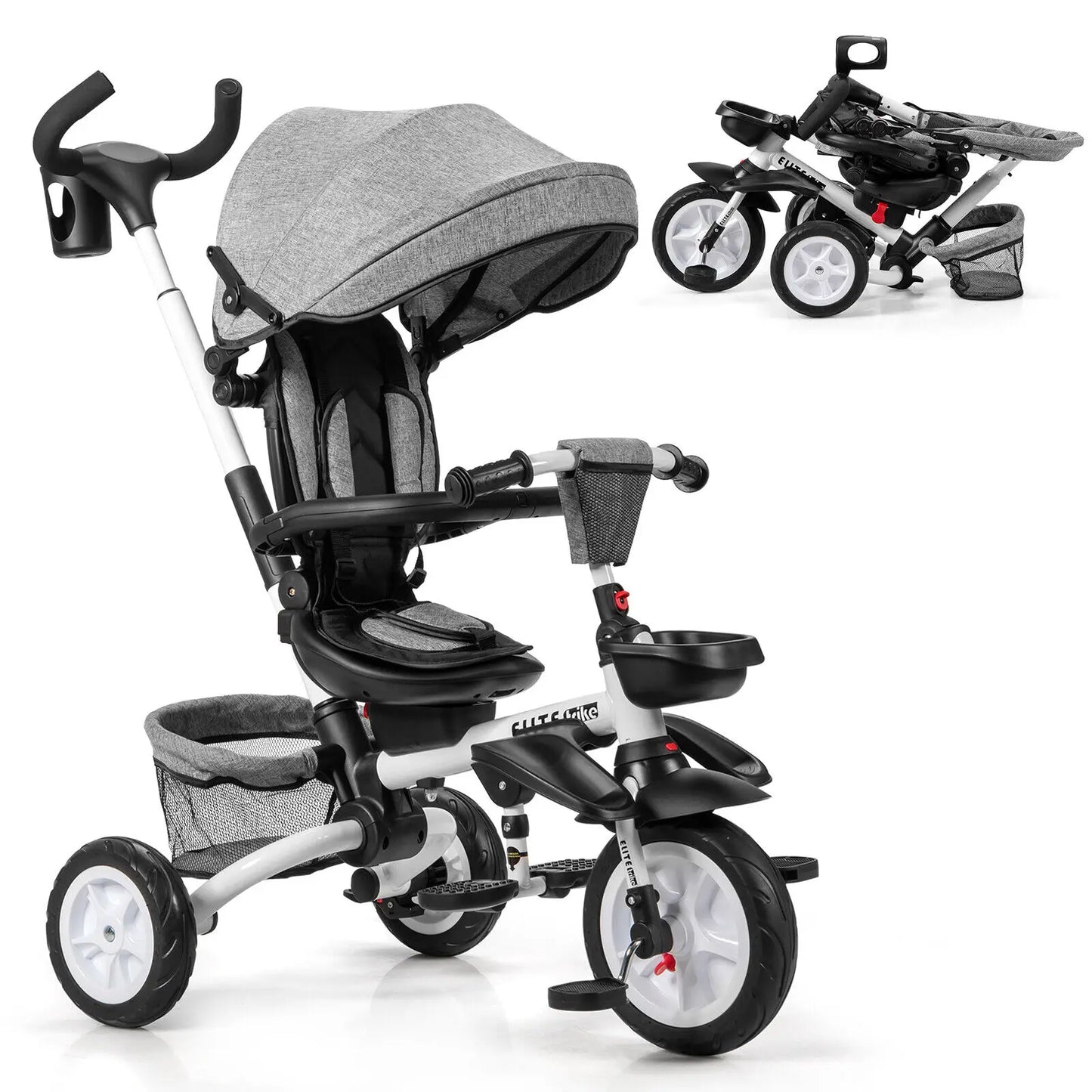 6-In-1 Kids Baby Stroller Tricycle Detachable Learning Toy Bike W/ Canopy