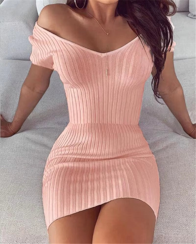 Sexy V-Neck Bodycon Woman Dress Long Sleeve off Shoulder Short Dresses for Women 2023 Spring Autumn White Pink Mini Dress Robe