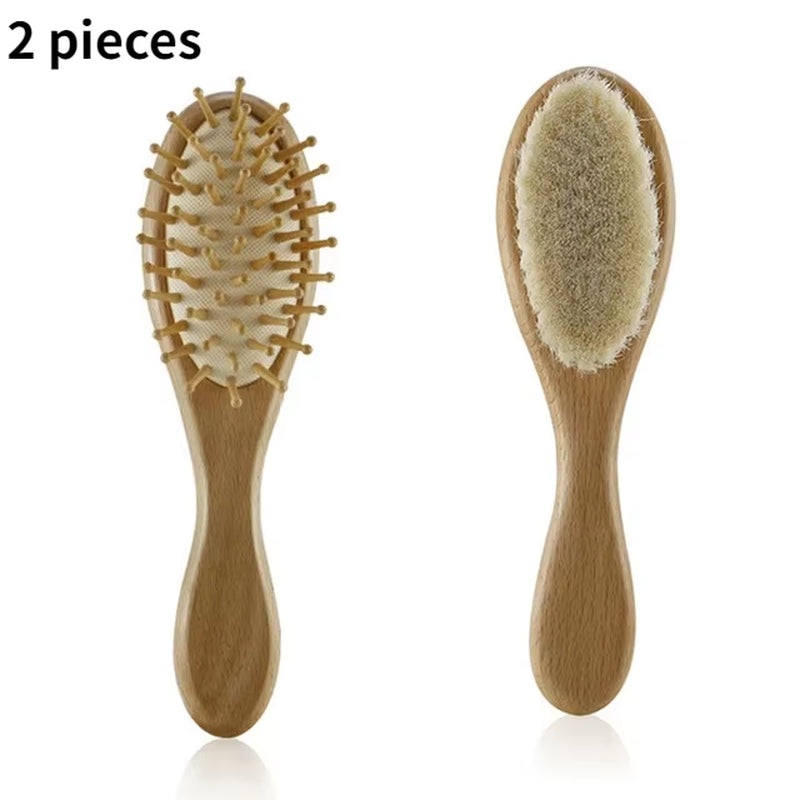 Newborn Baby Wooden Brush Baby Natural Wool Comb Newborn Hair Brush Infant Head Massager Portable Bath Brush Comb for Kids