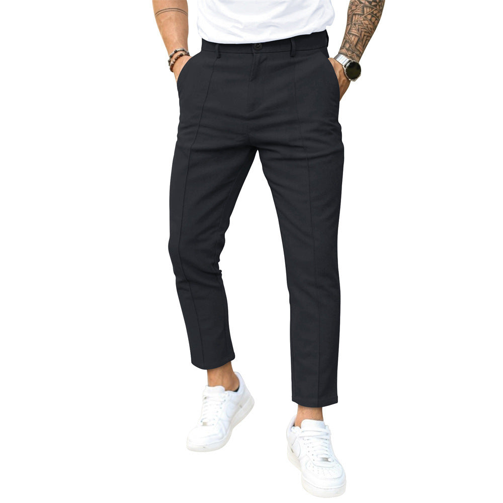 Men'S Double Fold Line Solid Color Casual Suit Pants