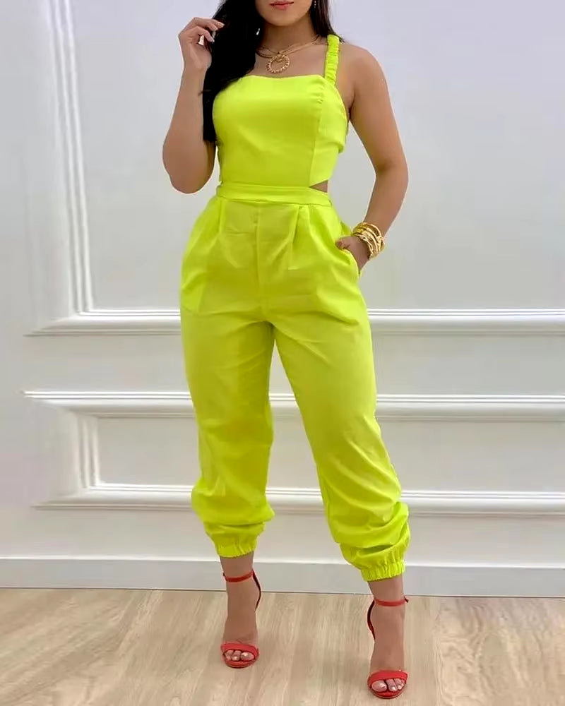 Elegant Women's 2024 Summer Strapless Hollow Waist Printed Jumpsuit