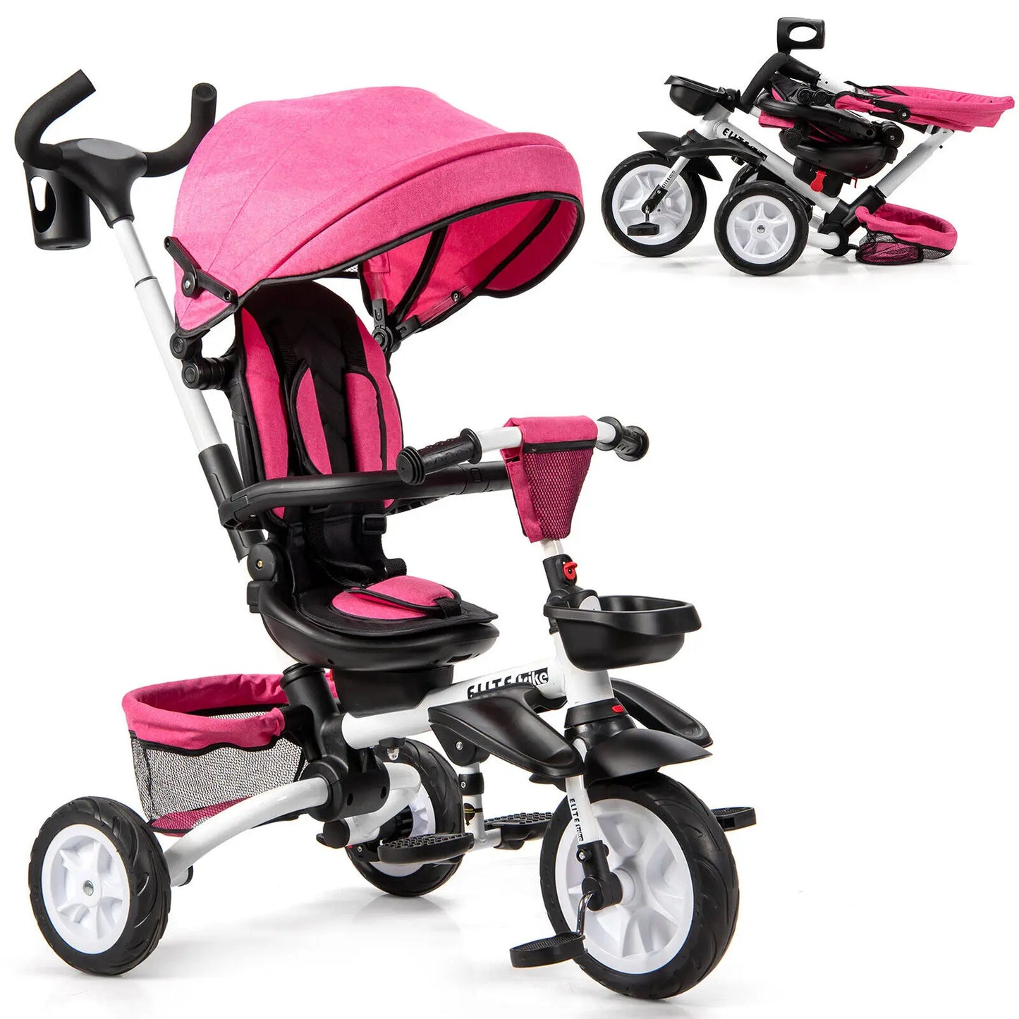 6-In-1 Kids Baby Stroller Tricycle Detachable Learning Toy Bike W/ Canopy