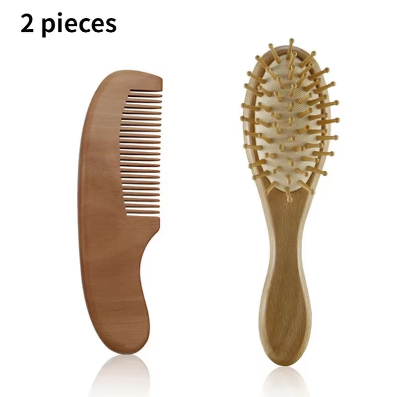 Newborn Baby Wooden Brush Baby Natural Wool Comb Newborn Hair Brush Infant Head Massager Portable Bath Brush Comb for Kids