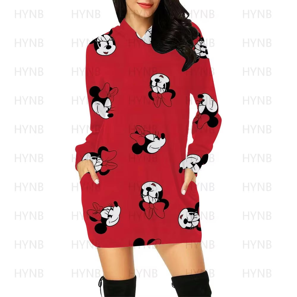 Mini Dress Elegant Dresses for Women Disney Prom Minnie Mouse Luxury Party Hoodie Long Sleeves 2024 Mickey Woman Clothes Kawaii