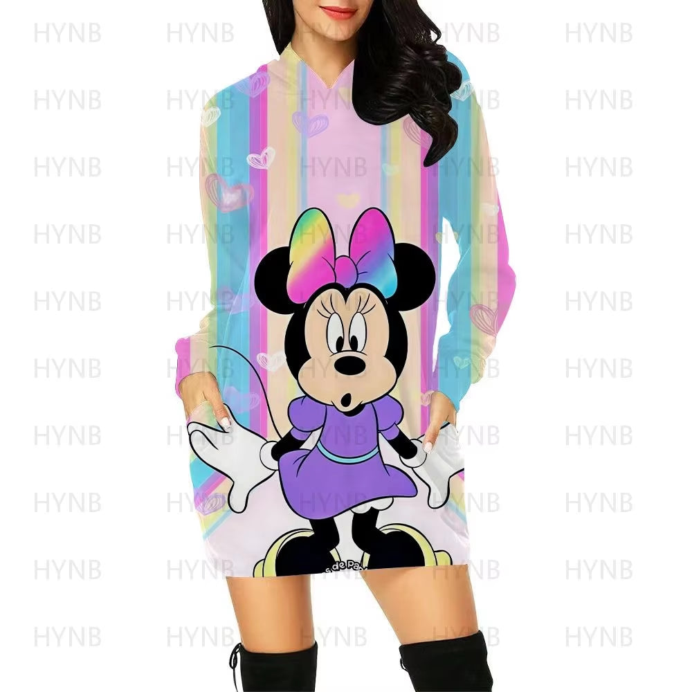 Mini Dress Elegant Dresses for Women Disney Prom Minnie Mouse Luxury Party Hoodie Long Sleeves 2024 Mickey Woman Clothes Kawaii